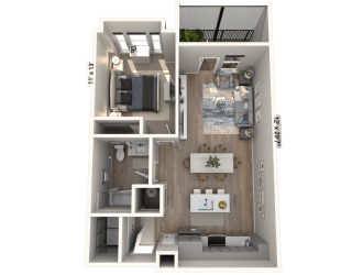 A15 - 1 Bedroom 1 Bathroom Floor plan | 768 Sq. Ft. at Ironwood Flats, Brandon, Florida