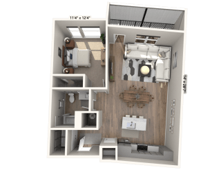 A19 - 1 Bedroom 1 Bathroom Floor plan | 800 Sq. Ft. at Ironwood Flats, Florida, 33511