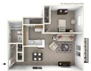1-Bed/1-Bath, Allium Floor Plan at The Harbours Apartments, Clinton Twp