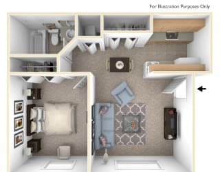 Standard One Bedroom Floor Plan at Apple Ridge Apartments, Walker, Michigan