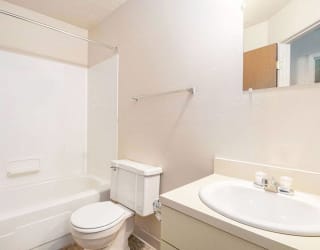 a bathroom with a sink toilet and a bath tub at Apple Ridge Apartments, Michigan
