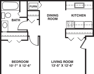 One Bedroom Deluxe floor plan at Apple Ridge Apartments in Walker, MI