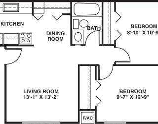Two bedroom standard floor plan at Apple Ridge Apartments in Walker, MI