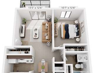 One Bedroom Deluxe 3D Floor Plan at Apple Ridge Apartments, Walker