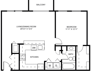 Aspen one bedroom 2D floor plan at Meadowbrooke Apartment Homes in Grand Rapids, MI 49512
