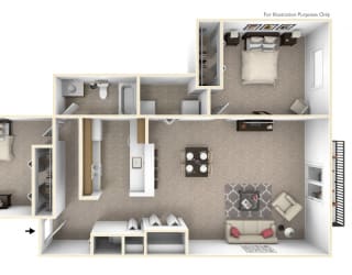 2-Bed/1-Bath, Azalea Floor Plan at The Harbours Apartments, Michigan, 48038