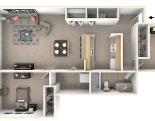 2-Bed/1-Bath, Azalea Floor Plan at Northport Apartments, Macomb, MI, 48044