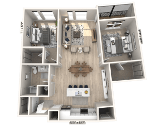 B11 2 Bedroom 1 Bathroom Floor Plan | 1,134 Sq. Ft. at Ironwood Flats, Brandon, Florida