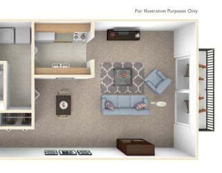 1-Bed/1-Bath, Baneberry Floor Plan at Timberlane Apartments, Peoria, 61614