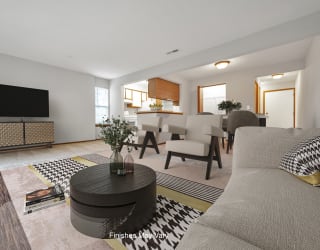 Baneberry Living Room and Kitchen at Timberlane Apartments, Peoria, IL