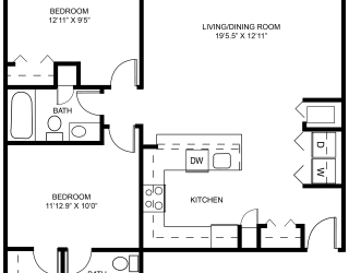 Beech two bedroom 2D floor plan at Meadowbrooke Apartment Homes in Grand Rapids, MI 49512