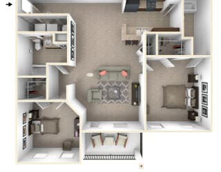 2-Bed/2-Bath, Bradley Floor Plan at Irene Woods Apartments, Tennessee