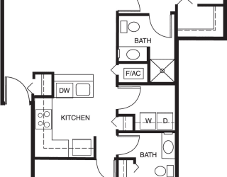 Two bedroom two bathroom 2D floor plan at Brentwood Park Apartments in LaVista, NE