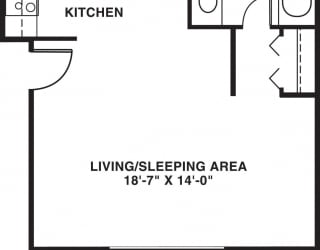 Studio floor plan at Brookside Apartments in Springfield, MI