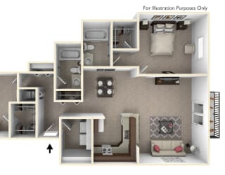 2-Bed/2-Bath, Buttercup Floor Plan at The Harbours Apartments, Clinton Twp, 48038
