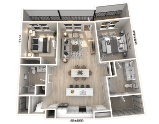 C22 - 2 Bedroom 2 Bathroom Floor plan | 1,237 Sq. Ft. at Ironwood Flats, Florida, 33511