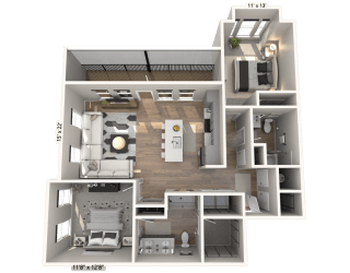 C42 - 2 Bedroom 2 Bathroom Floor plan | 1,120 Sq. Ft. at Ironwood Flats, Brandon, Florida