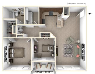 2-Bed/1-Bath, Candace Floor Plan at Irene Woods Apartments, Collierville