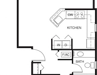 One bedroom end floor plan at Colonial Pointe at Fairview Apartments, Nebraska