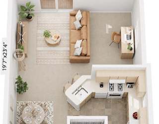 One Bedroom One Bath End 3D floor plan at Colonial Pointe at Fairview Apartments, Nebraska