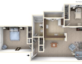 2-Bed/1-Bath, Constantia Floor Plan at The Landings, Westland, MI