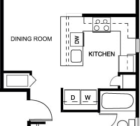 One bedroom end Floorplan at Copper Creek Apartment Homes, Maize, KS, 67101