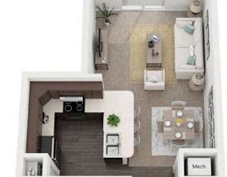 One Bedroom One Bath 3D Floorplan at Copper Creek Apartment Homes, Maize, KS, 67101