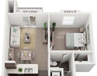 Two Bedroom Two Bath 3D Floorplan | 1,088 Sq. Ft.  at Copper Creek Apartment Homes, Maize, 67101
