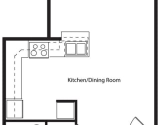 One bedroom renovated 2D floor plan at The Crossings Apartments in Grand Rapids, MI