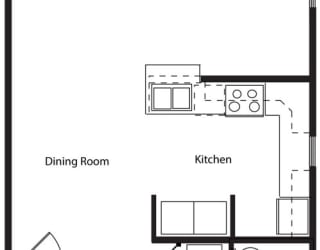 One bedroom end renovated 2D floor plan at The Crossings Apartments in Grand Rapids, MI