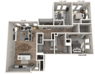 D11 - 3 Bedroom 2 Bathroom Floor plan | 1,556 Sq. Ft. at Ironwood Flats, Brandon
