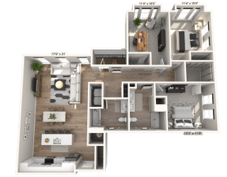 D12 - 3 Bedroom 2 Bathroom Floor plan | 1,585 Sq. Ft. at Ironwood Flats, Florida