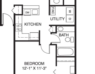 Two bedroom floor plan at Dupont Lakes Apartments in Fort Wayne, IN