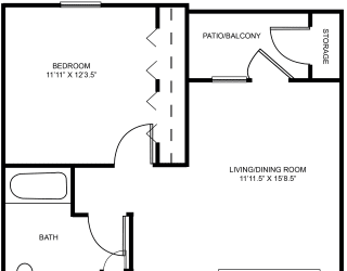 Elm one bedroom 2D floor plan at Meadowbrooke Apartment Homes in Grand Rapids, MI 49512