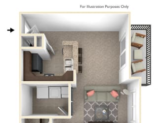 1-Bed/1-Bath, Franklin Floor Plan at Irene Woods Apartments, Collierville, 38017