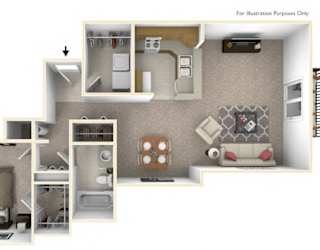 1-Bed/1-Bath, Gerbera Floor Plan at The Harbours Apartments, Michigan