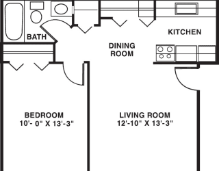 One bedroom 2D floor plan at Glen Oaks Apartments, Michigan