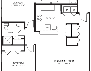 Grand two bedroom 2D floor plan at Meadowbrooke Apartment Homes in Grand Rapids, MI 49512