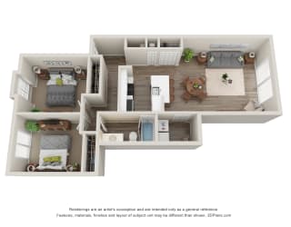 2-Bed/1-Bath, Lily Floor Plan at Hillside Apartments, Wixom, MI