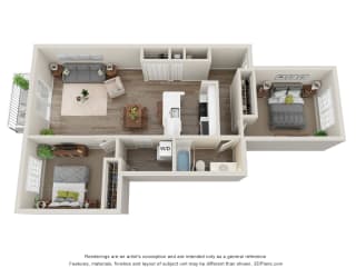 2-Bed/1-Bath, Azalea Floor Plan at Hillside Apartments, Wixom, 48393