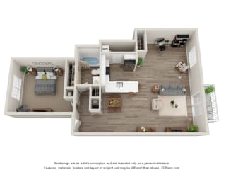1-Bed/1-Bath, Wandflower Deluxe Floor Plan at Hillside Apartments, Wixom, Michigan
