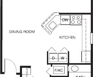 One bedroom end 2D floor plan at Hurwich Farms Apartments, South Bend