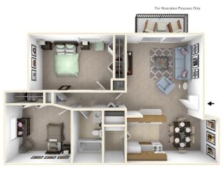 2-Bed/1-Bath, Iris Floor Plan at Lake in the Pines, Fayetteville, North Carolina