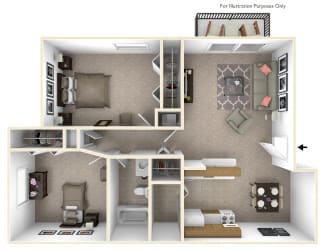 2-Bed/1-Bath, Iris Floor Plan at Brook Pines, Columbia, SC, 29210
