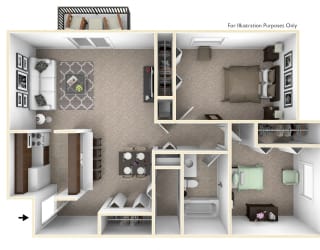 2-Bed/1-Bath, Iris View Floor Plan at Lake in the Pines, Fayetteville, NC
