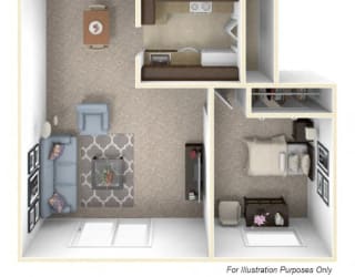1-Bed/1-Bath, Lilac Floor Plan at The Landings, Michigan, 48185