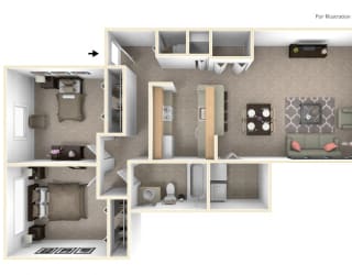 2-Bed/1-Bath, Lily Floor Plan at Northport Apartments, Michigan, 48044