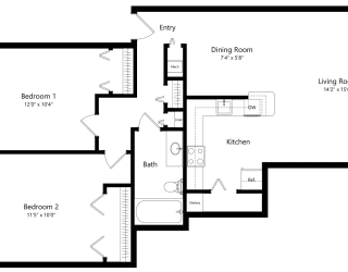 a floor plan of a houseat The Harbours Apartments, Clinton Twp, 48038