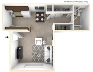 Studio, Lunaria Floor Plan at Rivers Edge Apartments, Waterford, MI