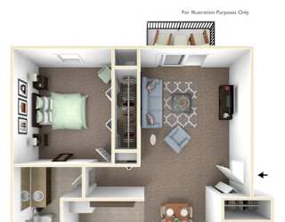 1-Bed/1-Bath, Magnolia Floor Plan at Fox Pointe Apartments, East Moline